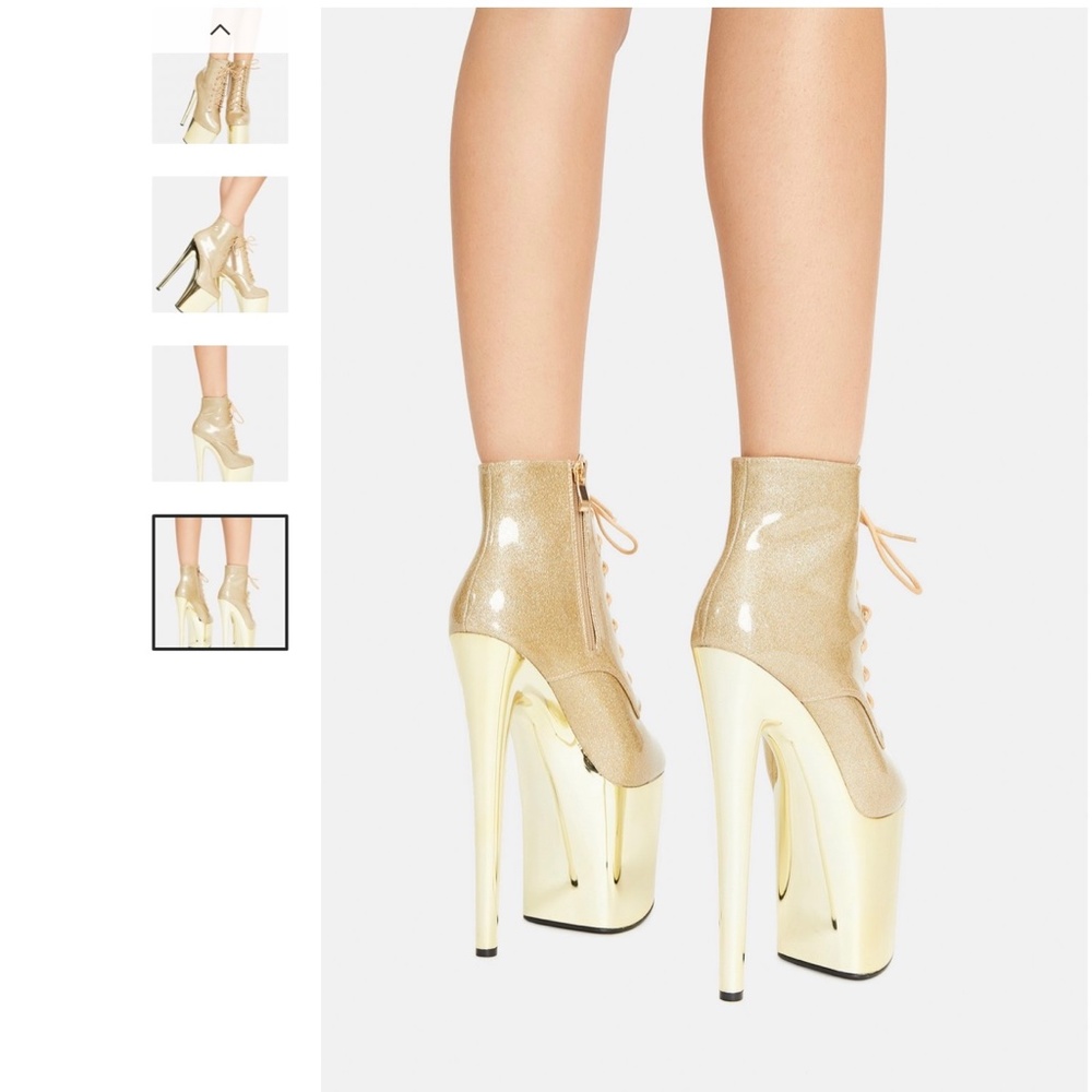 Dolls Kill Gold Platform Heels - Picture 4 of 5